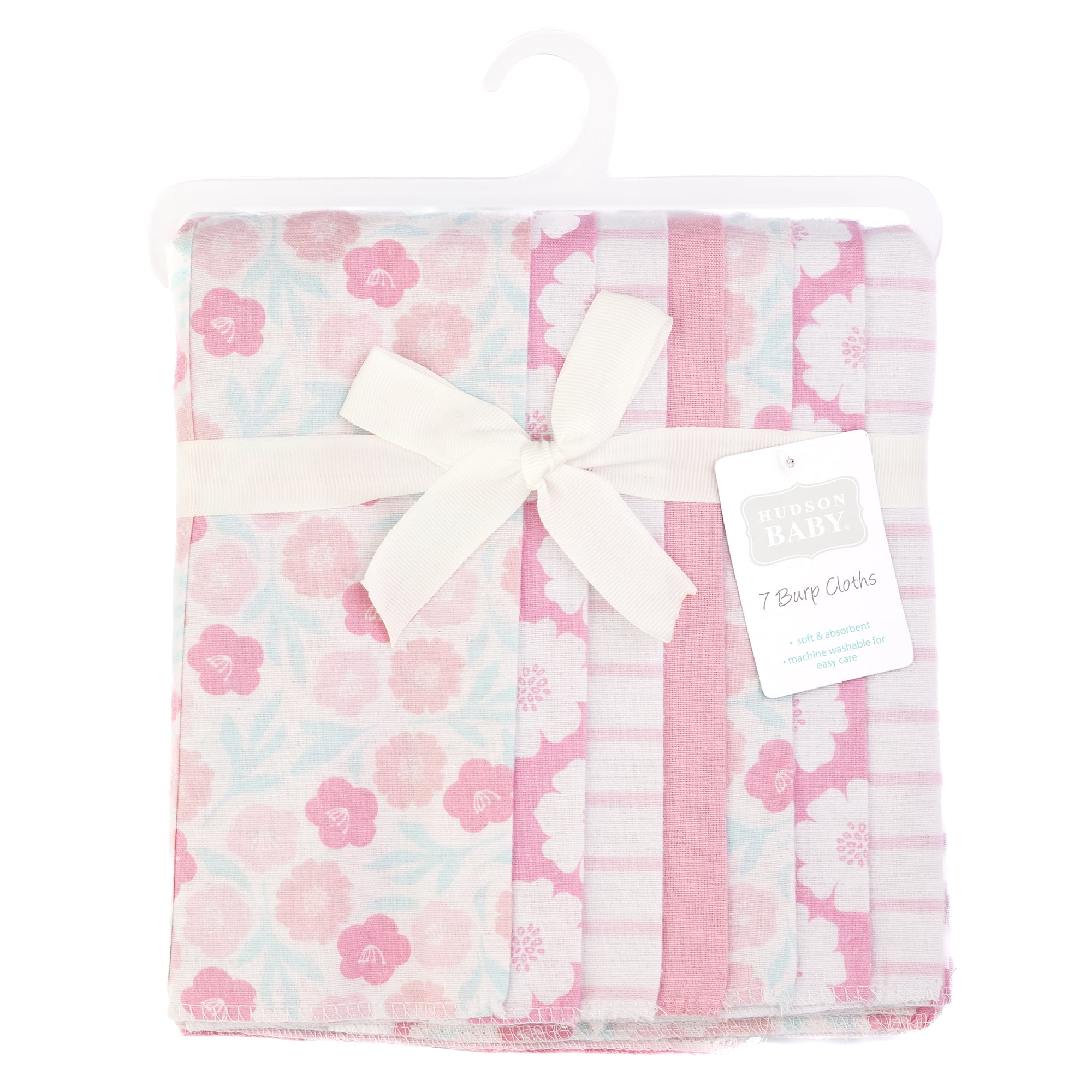 Hudson Baby Infant Girls Cotton Flannel Burp Cloths 7-Pack, Pink Daisies, One Size