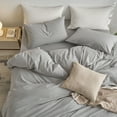 thumbnail image 3 of MooMee Striped Duvet Cover Set Oversized King 100% Washed Cotton Linen Like Textured Breathable 3-Piece (Light Grey& White Wide Stripes, 120"x98"), 3 of 6