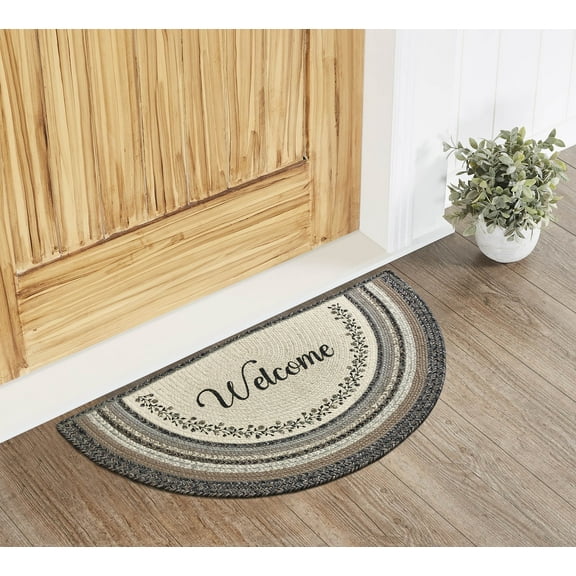 VHC Brands Floral Vine Jute Half Circle Welcome Mat w/Pad 19.5x36