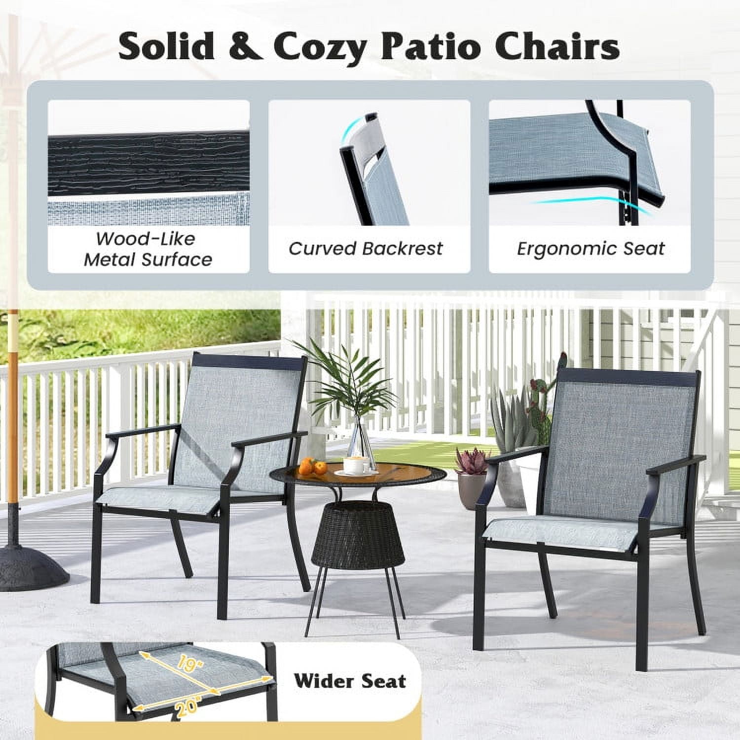 Aimee Lii 4 Piece Patio Dining Chairs, Large Outdoor Chairs with Breathable Seat and Metal Frame, Blue