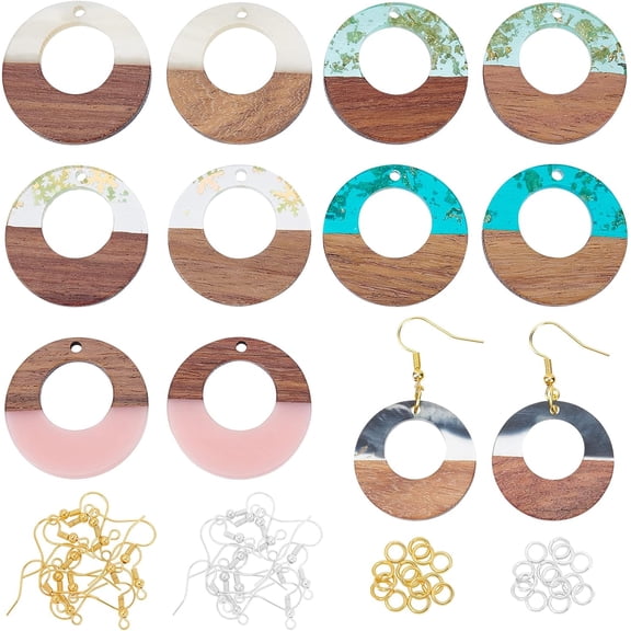 DIY Earring Making Kit Including Resin & Walnut Wood Pendants Iron Earring Hooks & Open Jump Rings Rings Mixed color 152pcs/box