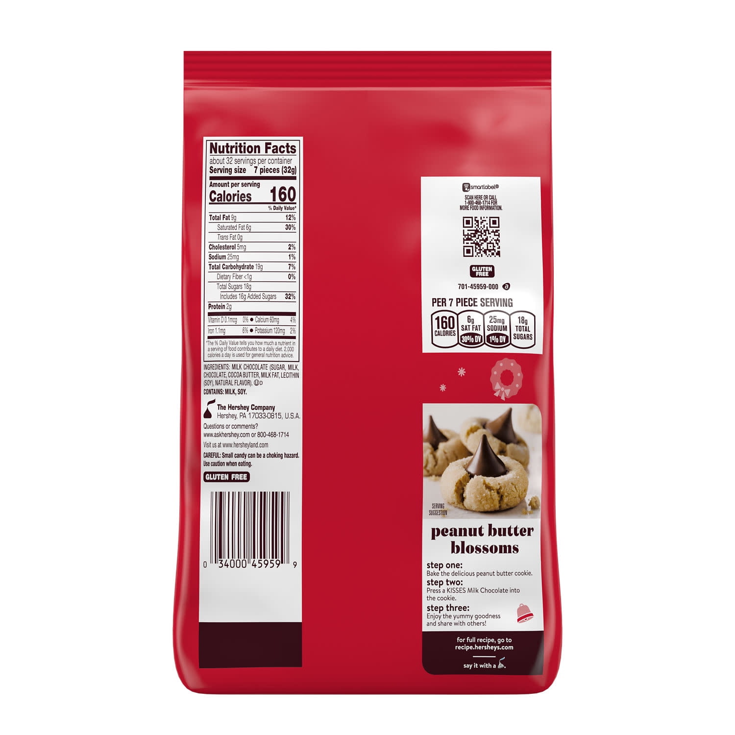 Hershey's Kisses Milk Chocolate Christmas Candy, Bulk Bag 35.85 oz
