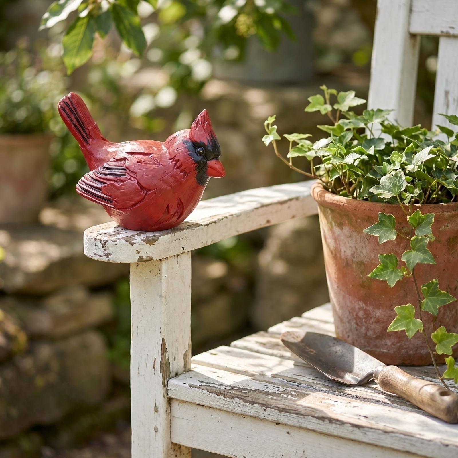 Resin Cardinal Bird Figurine, Northern Red Cardinal Statue