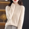 thumbnail image 4 of Women Sweater Long Sleeve Mid Collar Pullover Sweater Soft Stretchy Solid Color Knitted Bottom Layer Top for Daily Wear, 4 of 8