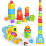 MOONTOY Baby Stacking Toys for Toddlers 1-3, Nesting Cups Shape Sorter for Infant 6 to 12-18 Months, Stackable Blocks Learning Toy Bath Toy, Birthday Gifts for Kids 9-12 Month Girl Boy