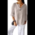 thumbnail image 3 of Camisa de para Mujer, Cuello en V, Botones, Blusa , Mangas 3/4, Informal, Holgada, Estilo Túnica, Camisetas de Verano. Albaricoque M, 3 of 8