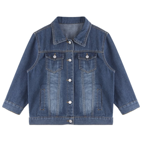 Sholeno Womens 3/4 Sleeve Short Denim Jacket Lapel Button Down Cropped Trucker Jean Jackets Coats Dark Blue L