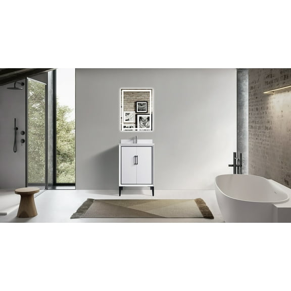 VSD 24in Single Sink Freestanding Bath Vanity in White with White Cultured Marble Top