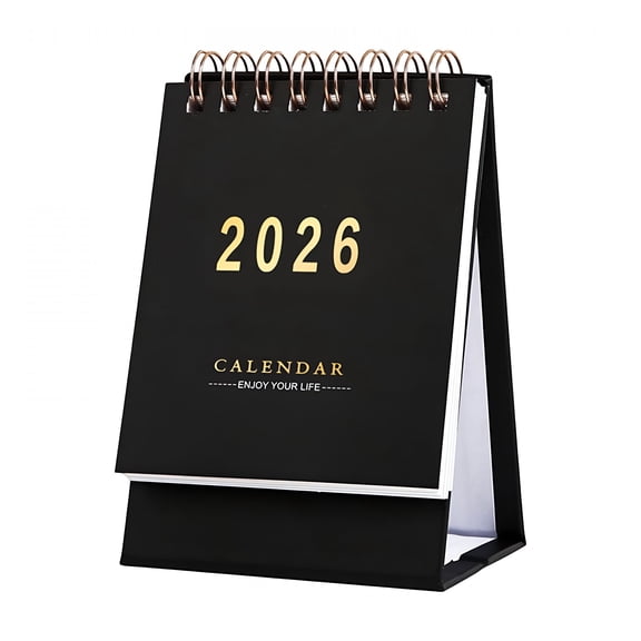 CCOCC "2026 CALENDAR,ENJOY YOUR LIFE" Desktop Calendar,Small Desktop Flip Calendar for Planning and Scheduling Daily Events,Simple Style Desktop Gold-Embossed Calendar,Black