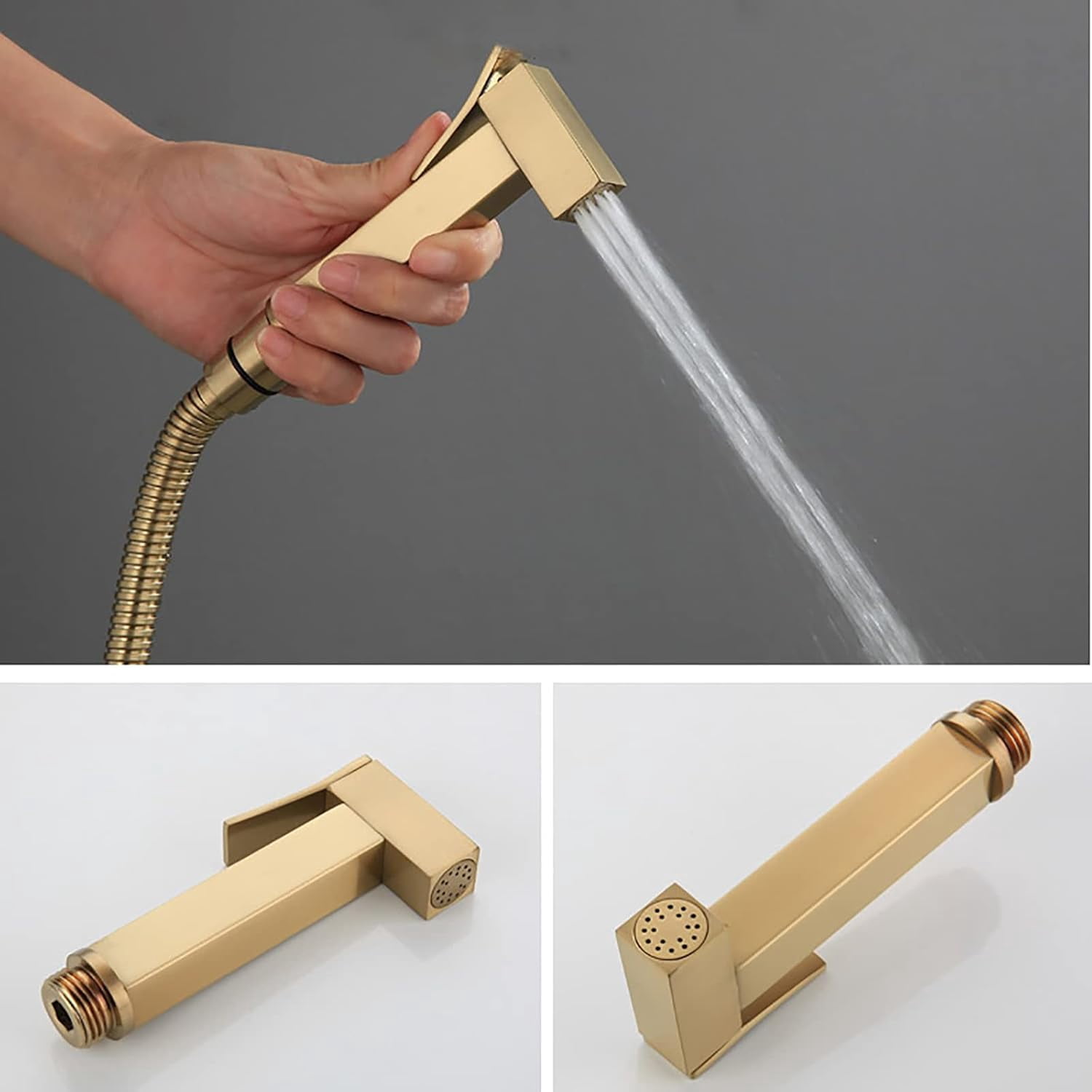Handheld Bidet Sprayer for Toilet, Brushed Gold Brass Bathroom Cloth Diaper Sprayer Set with Single Cold Water, Wall Mounted Toilet Bidet Sprayer Kit for Feminine Hygiene, Bathing Pets