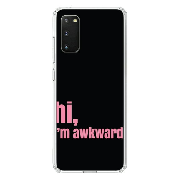 DistinctInk Clear Shockproof Hybrid Case for Galaxy S20 ULTRA / 5G (6.9" Screen) - TPU Bumper, Acrylic Back, Tempered Glass Screen Protector - Black Pink "hi, I'm awkward."