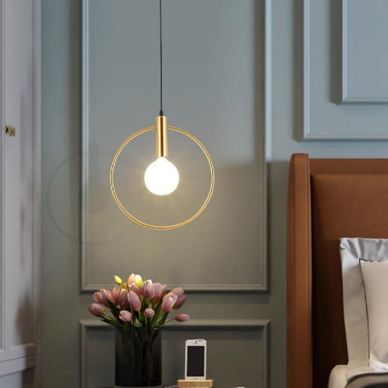 Better Homes & Gardens Open Circle Pendant Light Brass Finish, G25 40W Soft White, Medium Base, Dimmable, 1 pack