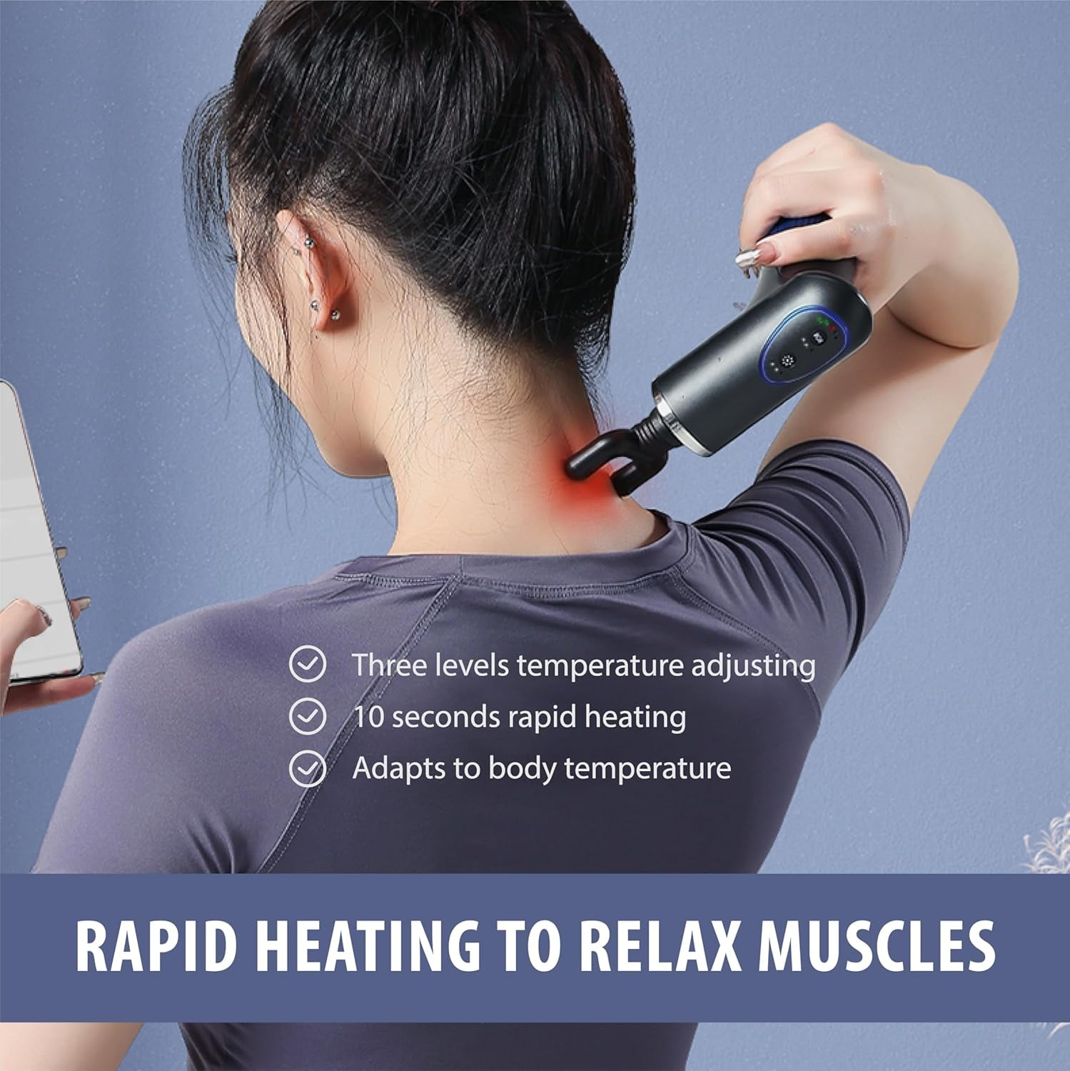 Mini Massage Gun Deep Tissue with Heat Head, Portable Small Heated Massage Gun for Athletes, Electric Muscle Massager, 5 Massage Heads