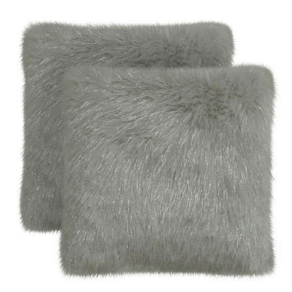 Bryant Home Tina Faux Fur 2-Pack Decorative Pillow Set, Dark Grey
