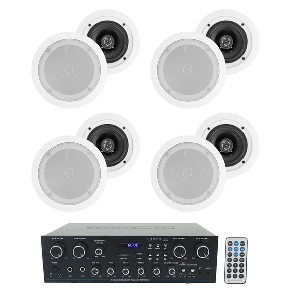 Technical Pro RX400X4 Bluetooth Home Receiver Amp 8) 5.25" White Ceiling Speaker