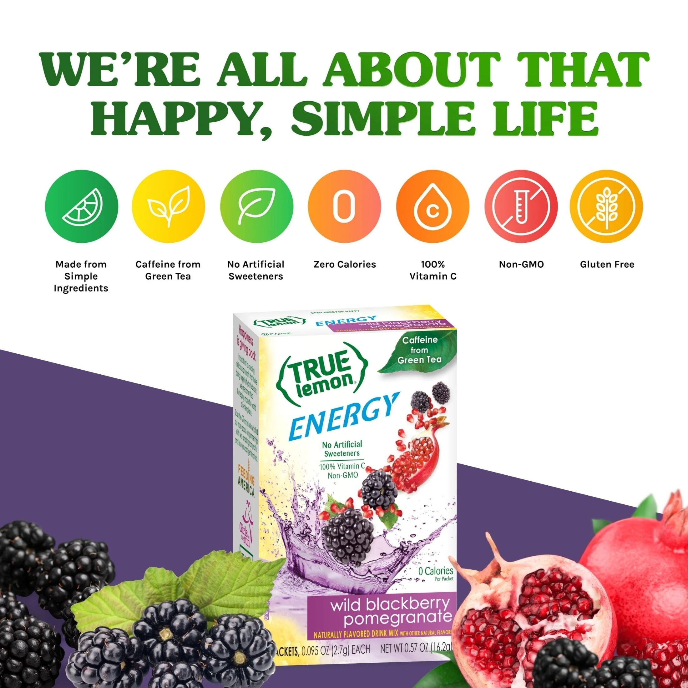 (5 pack) True Lemon Wild Blackberry Pomegranate Energy Drink Mix Powder, No Artificial Sweeteners, 6 Count
