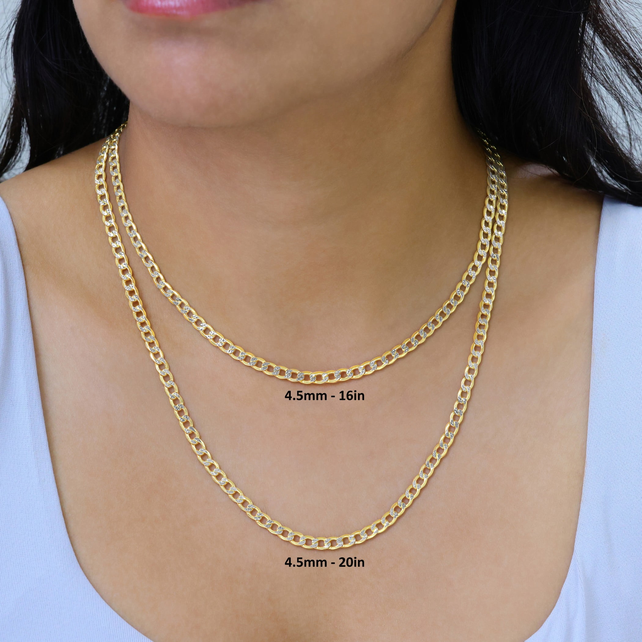 Nuragold 14k Real Yellow Gold Cuban Curb Link 4.5mm Diamond Cut Pave Chain Necklace (16"-26") Two Tone Italian Jewelry for Men & Women