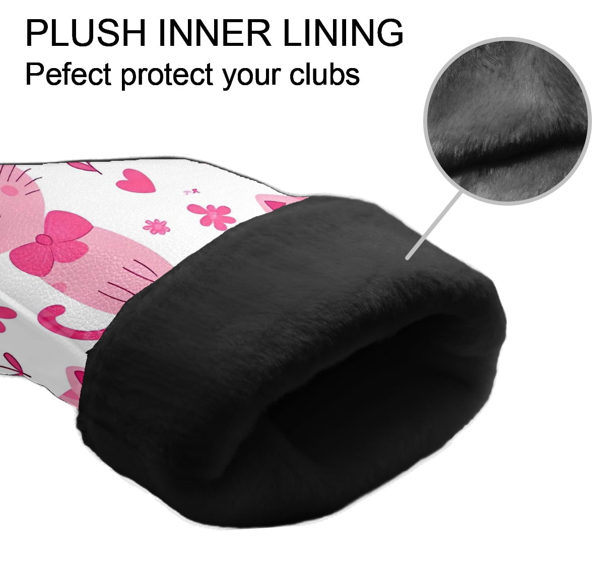 Golf Club Covers, Pink CatFlower Premium PU Leather Driver Hybrid Putter Head Covers with Velvet Lining, Waterproof Golf Gifts for Men Women