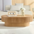 thumbnail image 4 of Modern Handcraft Drum Coffee Table Length 43.7 inch Ellipse Coffee Table for Living Room,Oval Small Coffee Table with Sturdy Pedestal,Natural Ash MDF, 4 of 10