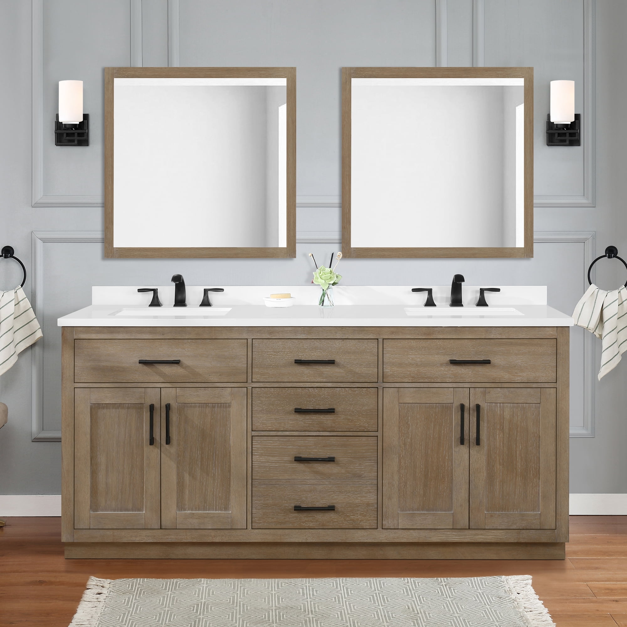 Ove Decors Bailey 72 W x 22" D Freestanding Bathroom Vanity with Double Sink, Driftwood Oak