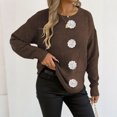 thumbnail image 6 of Floral Crew Neck Sweaters Womens Fall Chunky Knit Pullover Tops Loose Fashion Long Sleeve Ladies Sweater Coffee, XL, 6 of 6