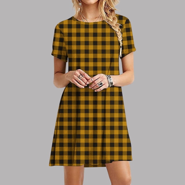 Ovzne Robes pour Femmes Robe pour Femme Robe Décontractée Imprimée à Manches Courtes Col Rond Robe de Vacances Robe à Manches Courtes Imprimée Liquidation
