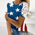 thumbnail image 2 of Camisas de Manga Corta para las Mujeres Impresión Cuello Redondo Suéter Encaje Camisa, Blusa de Verano Casual para las Mujeres, 2 of 5