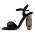 thumbnail image 2 of FSJ Women Jewel Ankle Buckle Strap Sandals Studded Crystal Chunky High Heel Pumps Sparkle Rhinestone Square Open Toe Party Dressy Shoes Size 8 Black, 2 of 4