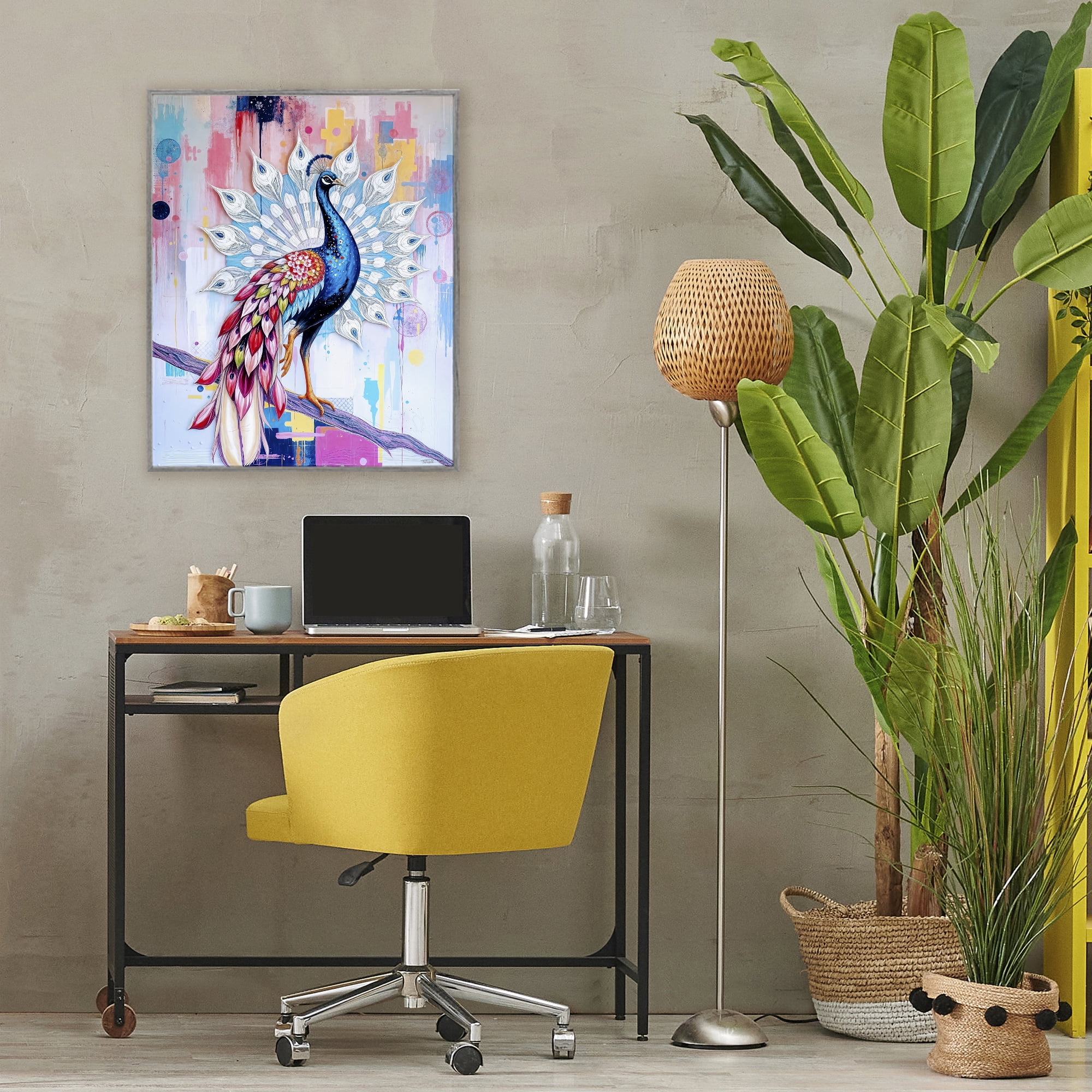 Stupell Industries Radiant Peacock on Branch Gray Framed Giclee Art, design by Tabz Jones