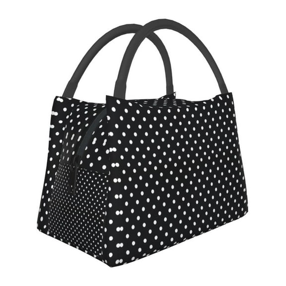 Black Polka Dot Lunch Bag Reusable Insulated Lunch Tote Cooler Box For Women Men