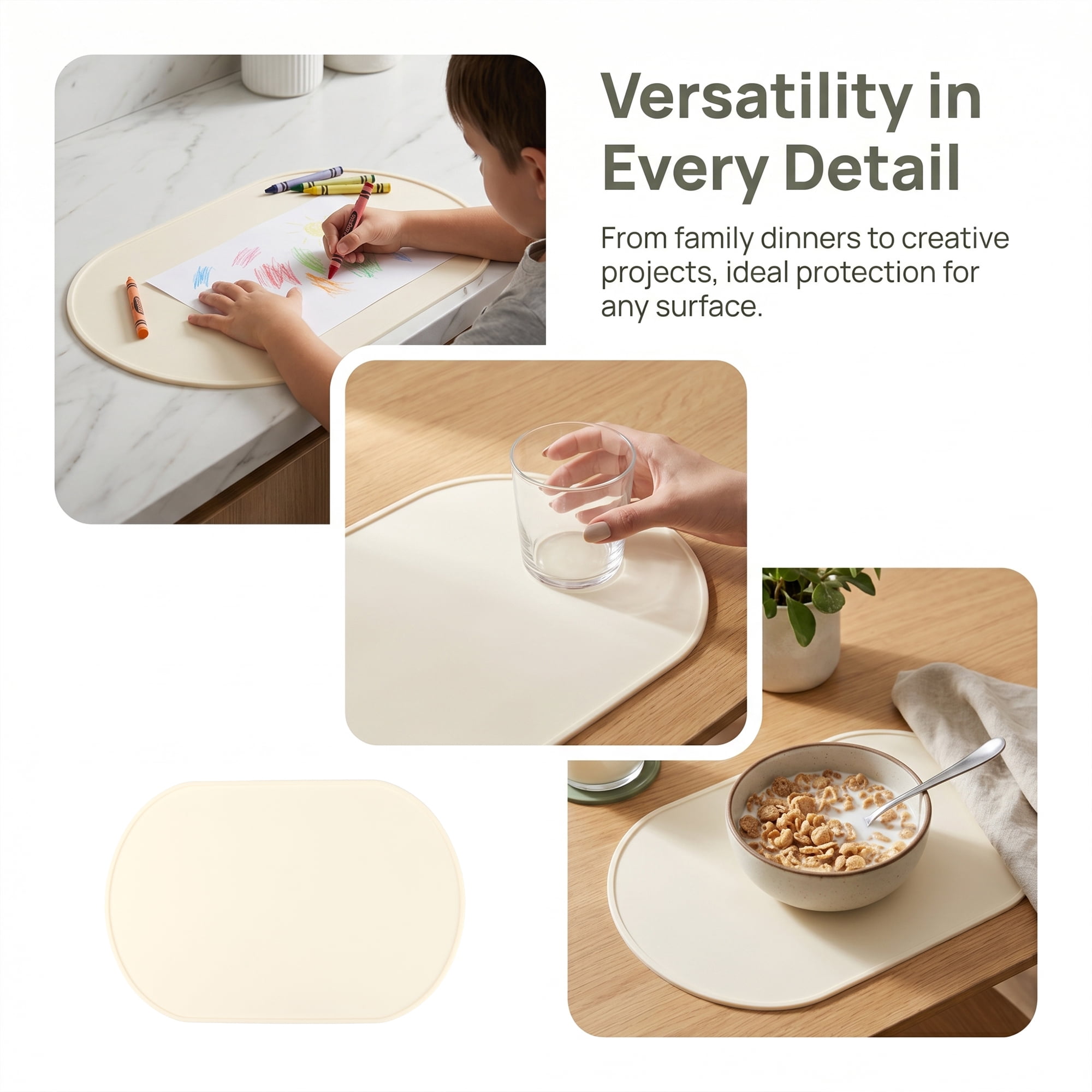 Unique Bargains 6 Pack Silicone Placemats for Kitchen Dining Table Decor Milk White 15"x10"