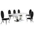 thumbnail image 1 of Silver Stainless Steel 7 Piece Dining Set with Marble Table and Black Chairs, 1 of 3