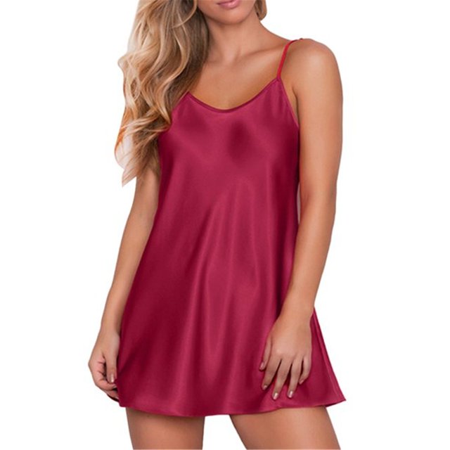 BJYX Pyjama Pyjama V-Cou Pyjama en Satin Pyjama Bretelles Jupe Courte Érogène de Haute Qualité Mini Robe Pyjama Maison