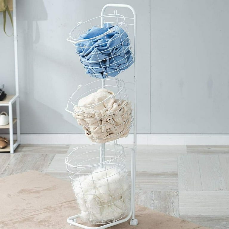 YOUPINS Removable 3 Tier Metal Rolling Laundry Basket Cart Large