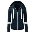 thumbnail image 2 of Veste Légère Patchwork pour Femmes Manteau Confortable Poches Symétriques Cardigan à Capuche Manteau Décontracté à Manches Longues Manteau Simple Boutonnage, 2 of 4