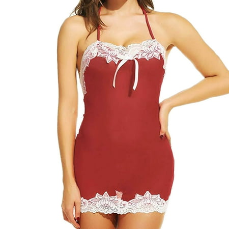 

Lingerie For Women Lace Mesh Stitching Hang Neck Straps Halter Lingerie