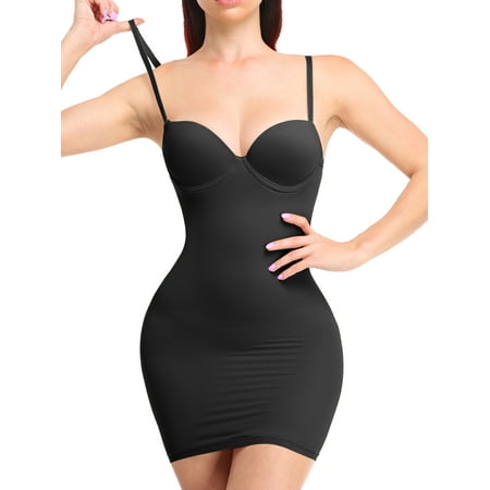 QRIC Women s Dress Full Slip Shapewear Bodysuit Lingerie Body Shaper with Built-in Bra Tops Smooth Back