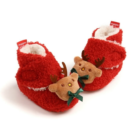 

Junrui 2 Pack Infant Baby Slippers Girls Boys Booties Chirstmas Warm Baby Socks Shoes Newborn Crib Shoes Baby Footwear Prewalkers (Red 11cm/4.33in)