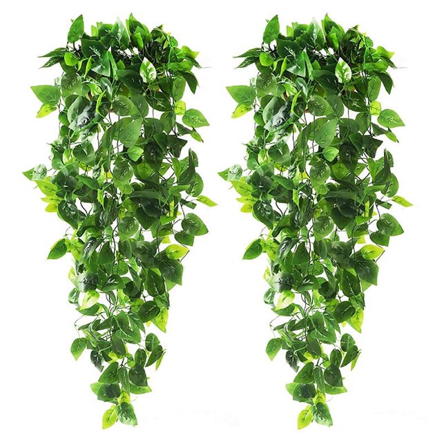 2 plantas colgantes artificiales de 3,6 pies de hiedra falsa, hojas de hiedra falsas para pared, casa, habitación, interior, exterior, estante para el hogar, decoración de oficina (sin cesta