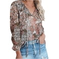 thumbnail image 2 of LEEYNEER Women‘s Casual Floral Printing V-Neck Long Sleeve Shirts Tops Loose Blouses Pink XL, 2 of 7