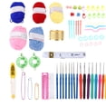 thumbnail image 4 of Kit de tejido DIY con ganchos de crochet de plástico de crisantemo azul y bolsa de almacenamiento de hilo de lana para principiantes, 4 of 15
