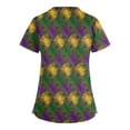 thumbnail image 4 of Mardi Gras Scrubs for Women Sparkly Mask Print Short Sleeve Scrubs Feathers Print V Neck Novelty Nursing Top with Pockets Green 2XL, 4 of 4