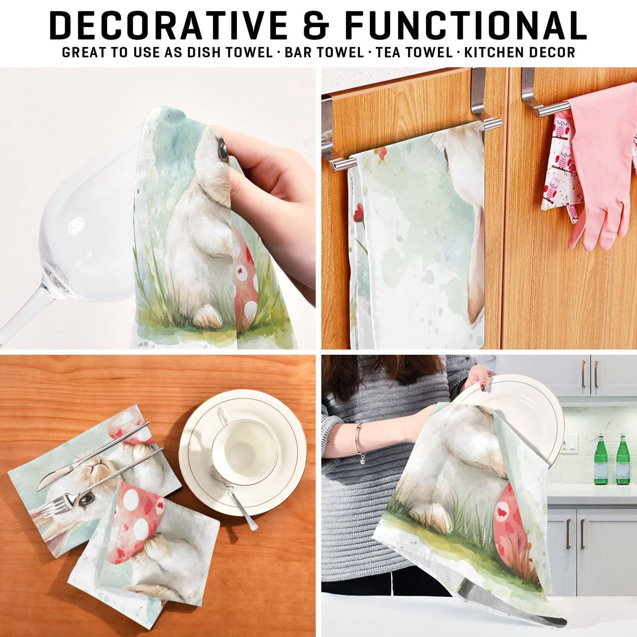 Kitchen Towel 28x18 Inches x6，Plate Towel, Decorative Towel, Napkin, Tea Towel Tea Towels For Kitchen Dish Cloths & Dish Towels Easter White Rabbit