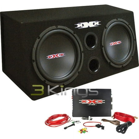 XXX BASS PKG.DUAL 10" W/AMP + AMP KIT. BLACK WOOFERS
