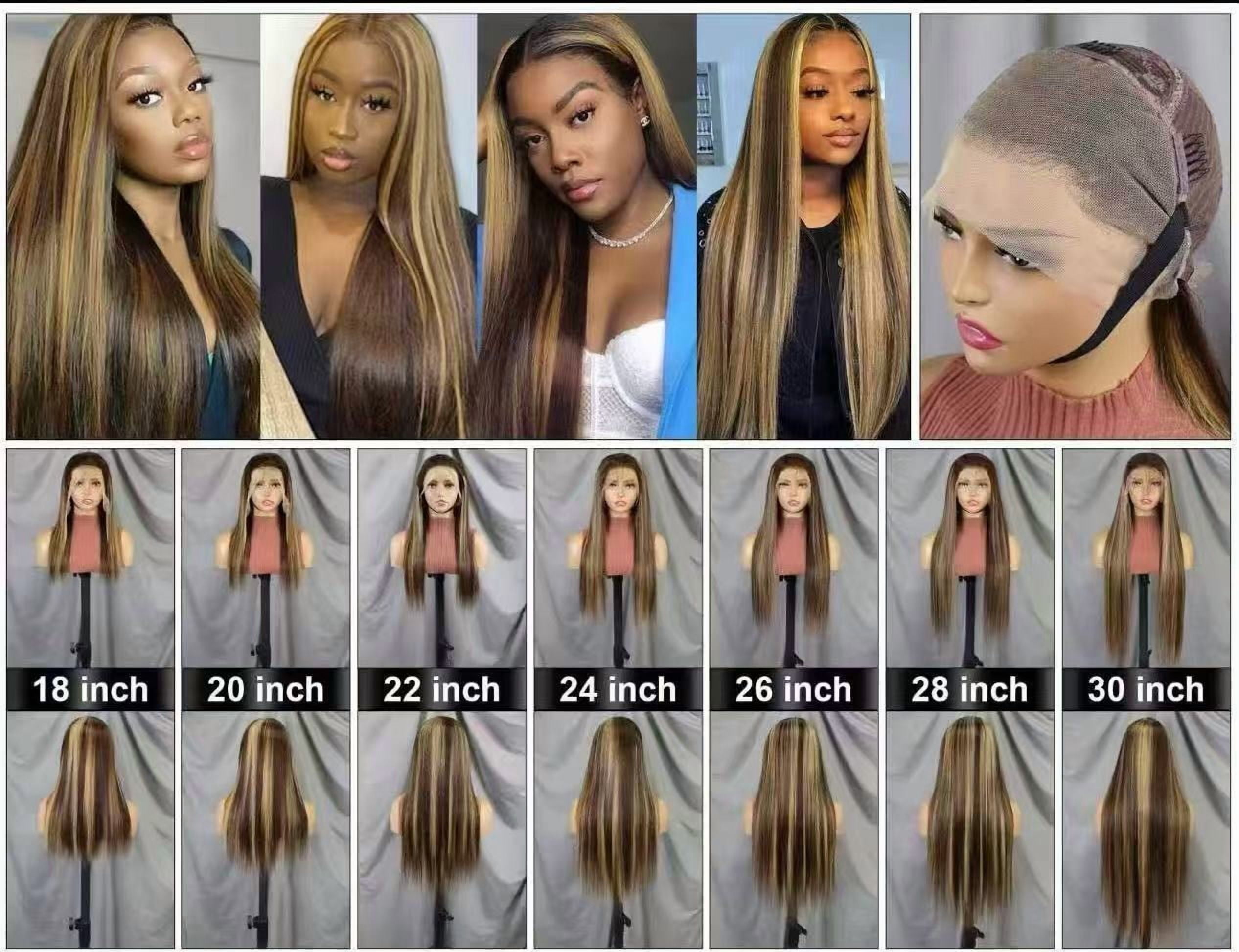 13x4 Full Frontal Lace Glueless #P4/27 Highlight piano Color STRAIGHT 200% High-Density Pre-Plucked Human Hair Wigs Long Hair from 18inch to 30inch