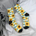 thumbnail image 5 of KLL White Blue Striped Sunflower Print Cool Socks Men's Women's Crew Socks Funny Crazy Novelty Stockings, 5 of 6