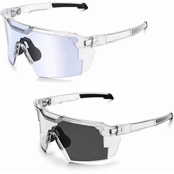 BingTong UV400 Photochromic Polarized Safety Glasses - Photochromic Cycling Glasses Bicycle Sunglasses,Impact Resistant PC Lens Transition Sunglasses For Sports & Work Blue Gray
