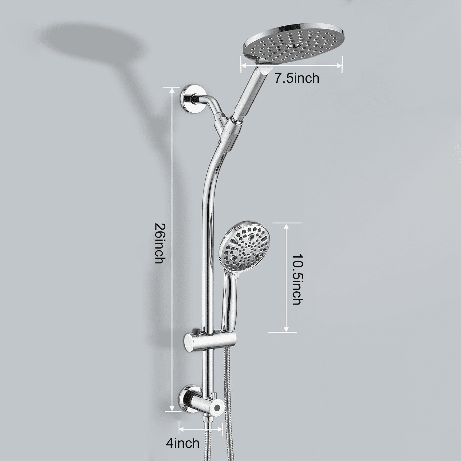 High Pressure Dual Shower Head Set - 26 Inch Tool-Free Adjustable Slide Bar,10 Spray Settings and Handheld.