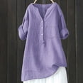 thumbnail image 2 of VISALY Cotton Linen Button Down Shirts Short Sleeve V Neck Shirts Lightweight Tshirts Shirts Fashion Blouses Tunic Blouses Peasant Blouses Plus Size Tops Comfortable Beach Tops Purple 4Xl, 2 of 3