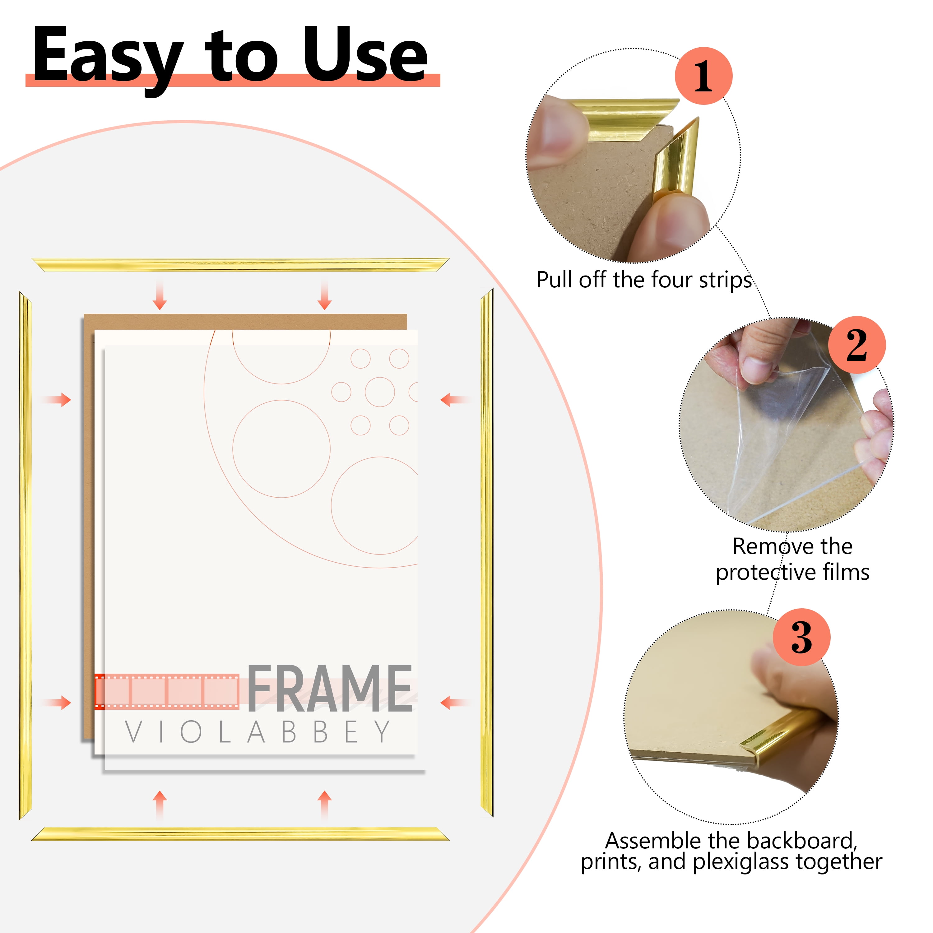 VIOLABBEY 16x24 Poster Frame Set of 5, 16x24 Frame Gold for Wall Mounting Vertically or Horizontally, Gallery Wall Picture Frame